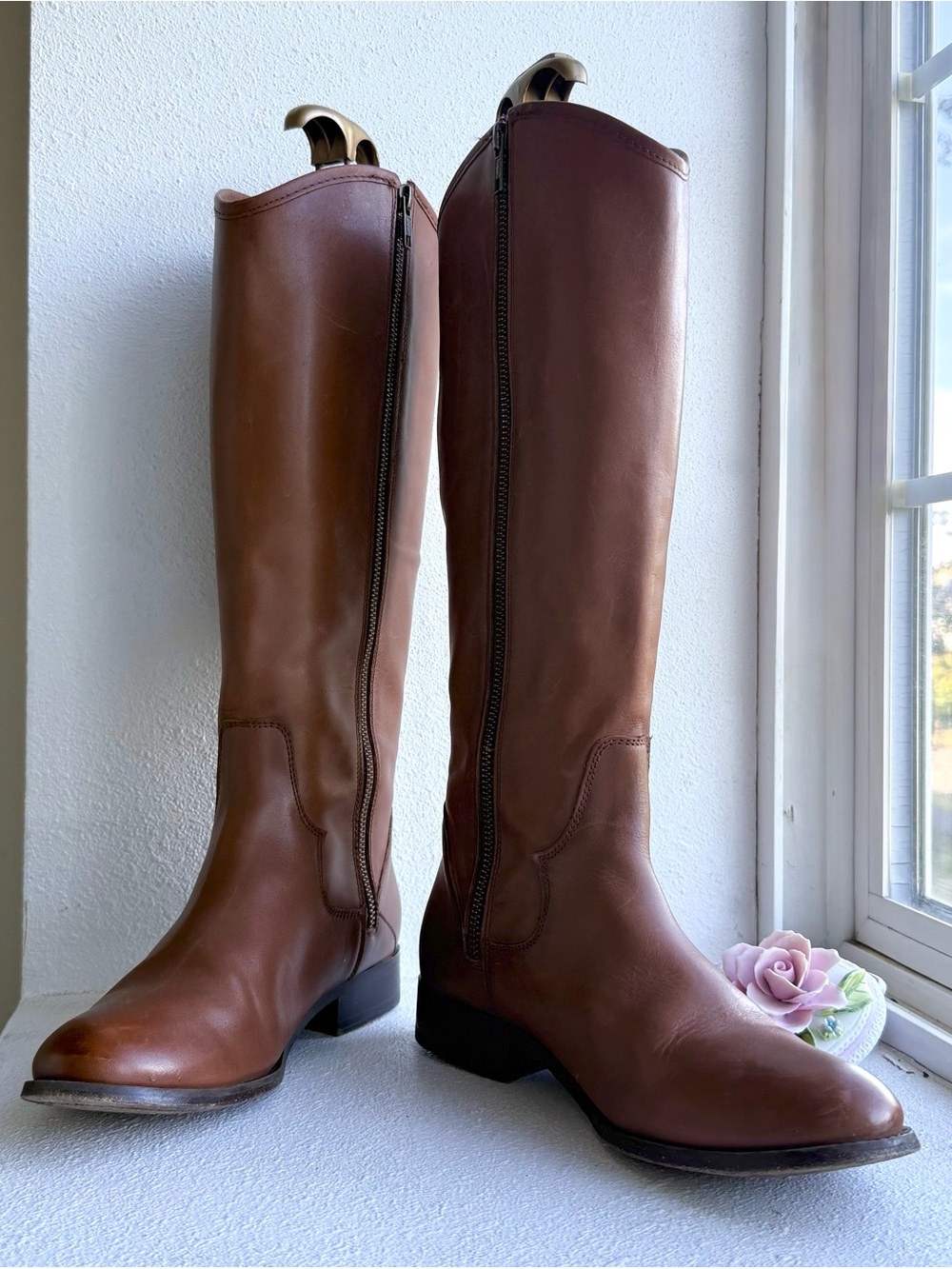 Frye Melissa Button Cognac Leather Knee High Riding Boots 8M Boho Equestrian